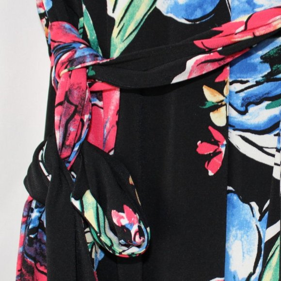 Tahari Arthur S Levine Black Floral Romper Sleeveless with Pink Flowers Size 10 - Picture 4 of 5